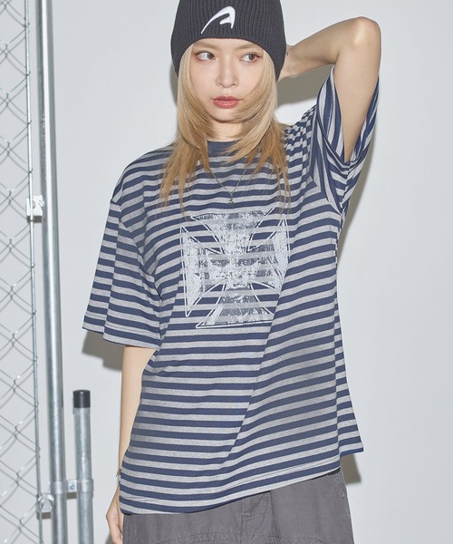 オーバーサイズグラフィックボーダー半袖Tシャツ【UNISEX】（Tシャツ