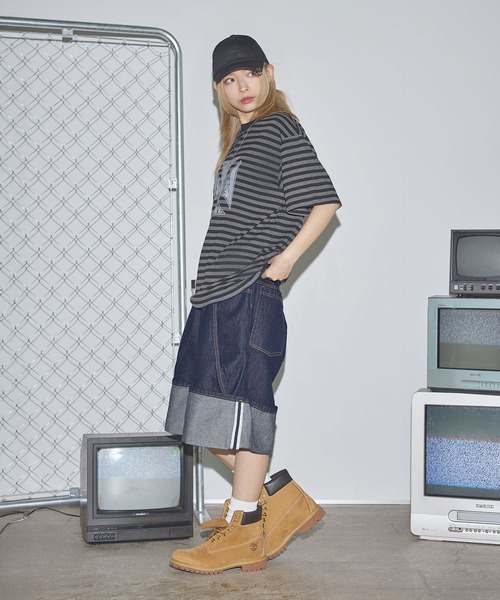 MSG(エムエスジー)の「オーバーサイズグラフィックボーダー半袖Tシャツ【UNISEX】(Tシャツ/カットソー・メンズ・ブラック/ネイビー・S/M/L)」の7枚目の写真