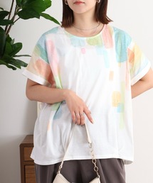 myke 水彩ストライププリントタックTシャツ