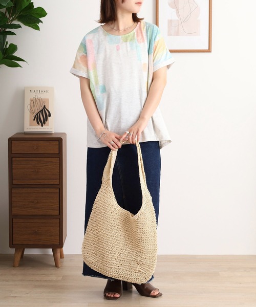 myke（ミーカ）の「myke 水彩ストライププリントタックTシャツ（Tシャツ/カットソー・レディース・オフホワイト/ホワイト×ネイビー/杢グレー・M）」の11枚目の写真