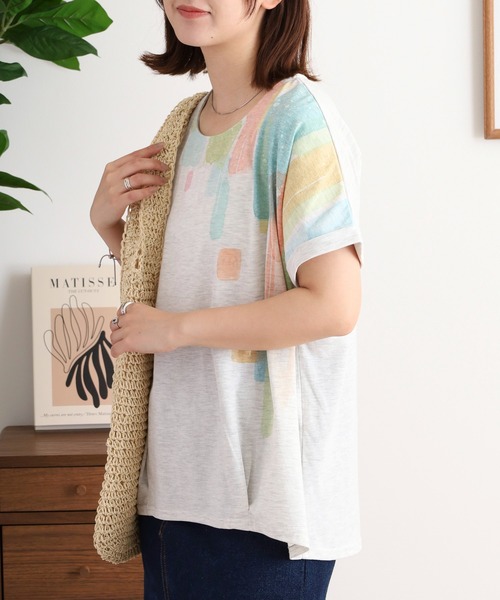 myke（ミーカ）の「myke 水彩ストライププリントタックTシャツ（Tシャツ/カットソー・レディース・オフホワイト/ホワイト×ネイビー/杢グレー・M）」の12枚目の写真