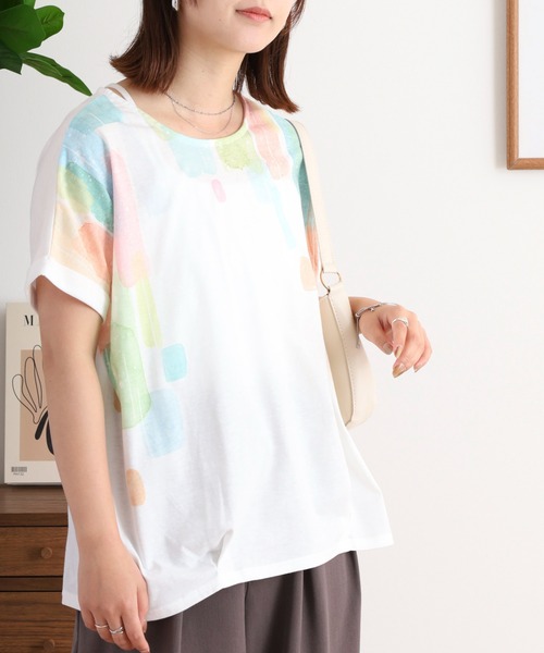 myke（ミーカ）の「myke 水彩ストライププリントタックTシャツ（Tシャツ/カットソー・レディース・オフホワイト/ホワイト×ネイビー/杢グレー・M）」の15枚目の写真
