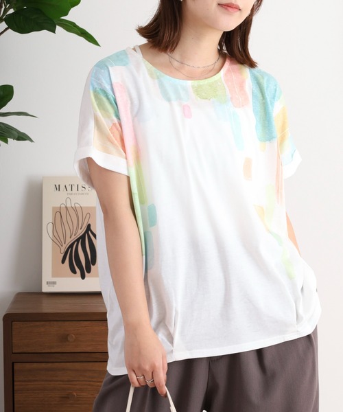 myke（ミーカ）の「myke 水彩ストライププリントタックTシャツ（Tシャツ/カットソー・レディース・オフホワイト/ホワイト×ネイビー/杢グレー・M）」の17枚目の写真