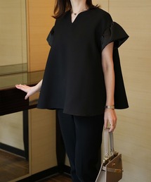 早割クーポン！ スタンドカラー フリル ボンディング HUIT（シャツ トップス トップス