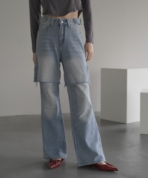 2Way Vintage make fake layered denim pants / 2Wayヴィンテージメイクフェイクレイヤードデニムパンツ