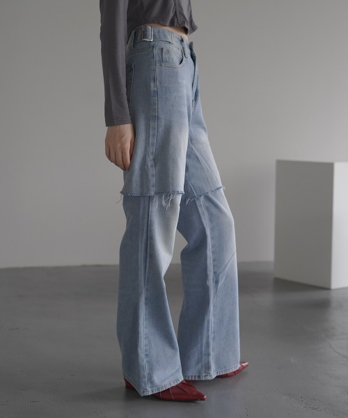Clum(クルム)の「2Way Vintage make fake layered denim pants / 2Wayヴィンテージメイクフェイクレイヤードデニムパンツ(デニムパンツ・レディース・ブルー・SMALL/MEDIUM/LARGE)」の7枚目の写真