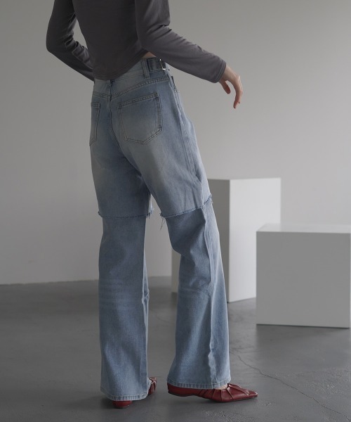Clum(クルム)の「2Way Vintage make fake layered denim pants / 2Wayヴィンテージメイクフェイクレイヤードデニムパンツ(デニムパンツ・レディース・ブルー・SMALL/MEDIUM/LARGE)」の8枚目の写真
