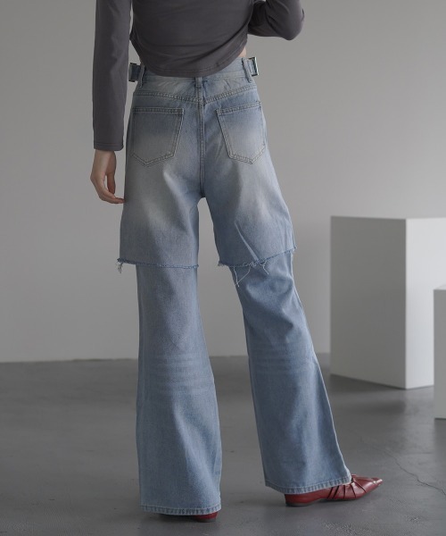 Clum(クルム)の「2Way Vintage make fake layered denim pants / 2Wayヴィンテージメイクフェイクレイヤードデニムパンツ(デニムパンツ・レディース・ブルー・SMALL/MEDIUM/LARGE)」の9枚目の写真