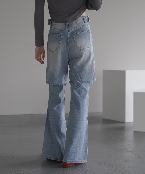 Clum(クルム)の「2Way Vintage make fake layered denim pants / 2Wayヴィンテージメイクフェイクレイヤードデニムパンツ(デニムパンツ・レディース・ブルー・SMALL/MEDIUM/LARGE)」の10枚目の写真