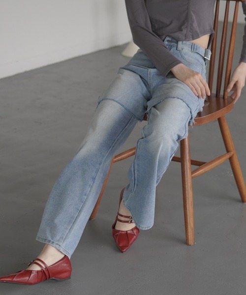 Clum(クルム)の「2Way Vintage make fake layered denim pants / 2Wayヴィンテージメイクフェイクレイヤードデニムパンツ(デニムパンツ・レディース・ブルー・SMALL/MEDIUM/LARGE)」の11枚目の写真