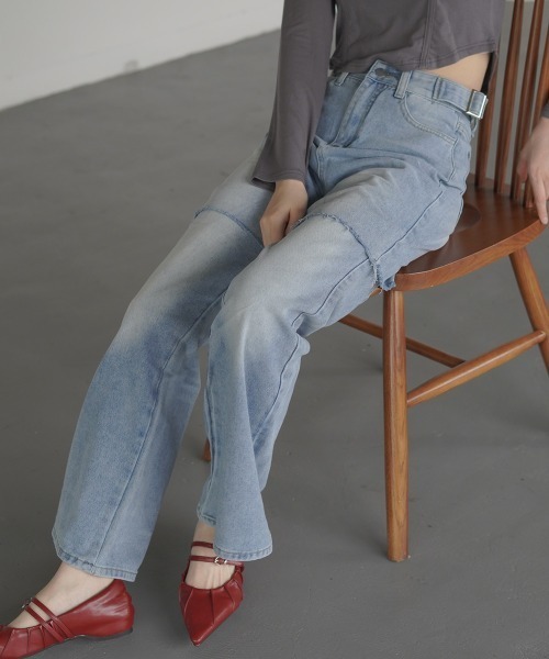 Clum(クルム)の「2Way Vintage make fake layered denim pants / 2Wayヴィンテージメイクフェイクレイヤードデニムパンツ(デニムパンツ・レディース・ブルー・SMALL/MEDIUM/LARGE)」の12枚目の写真