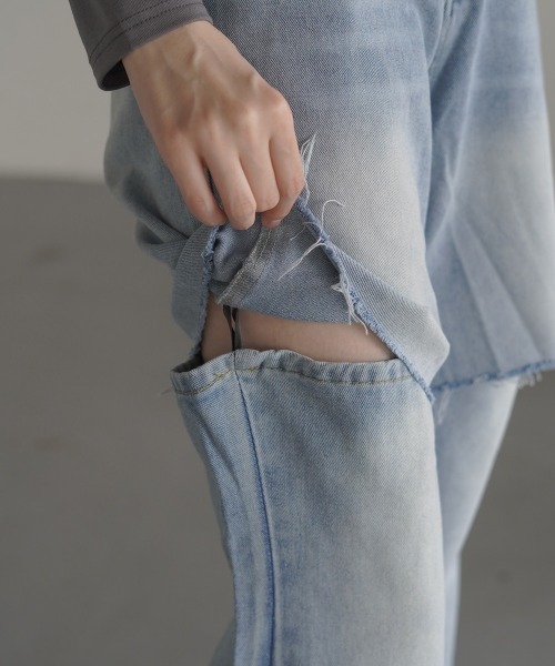 Clum(クルム)の「2Way Vintage make fake layered denim pants / 2Wayヴィンテージメイクフェイクレイヤードデニムパンツ(デニムパンツ・レディース・ブルー・SMALL/MEDIUM/LARGE)」の15枚目の写真
