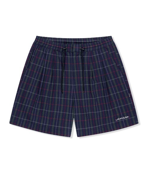 Crinkled Fabric Check Shorts