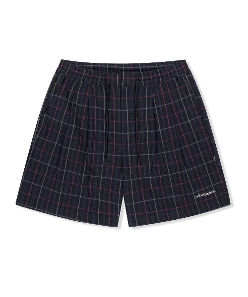 YESEYESEE(イエスアイシー)の「Crinkled Fabric Check Shorts(その他パンツ・メンズ・ブルー/ブラック・S/M/L/XL)」の1枚目の写真