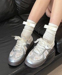 レース ドッキング 厚底 フラット スニーカー