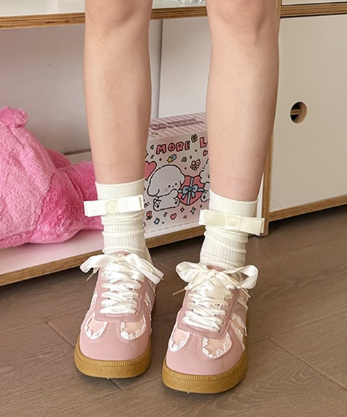 Lace Ladies(レースレディース)の「レース ドッキング 厚底 フラット スニーカー(スニーカー・レディース・グレイッシュベージュ/シルバー/ピンク・22.5cm/23cm/23.5cm/24cm/24.5cm/25cm)」の14枚目の写真