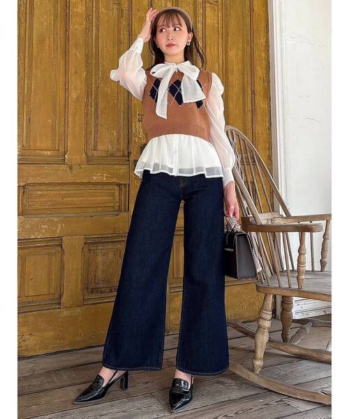 dazzlin（ダズリン）の「アーガイルニットトップス（ニット/セーター・レディース・レッド/キャメル/ネイビー/パープル/グレー・FREE）」の7枚目の写真