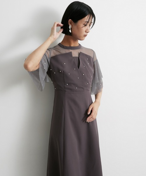 セール】パール付きビスチェ風ワンピースドレス（ドレス