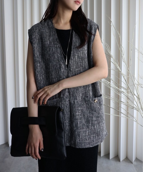 セール】【ツイードポケット金釦ベスト】Vネックベスト オールシーズン