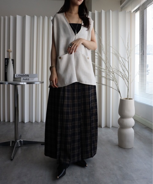 YENNA（イェンナ）の「【ツイードポケット金釦ベスト】Vネックベスト オールシーズン着用可能（ベスト・レディース・アイボリー/ブラック/グレー・FREE）」の20枚目の写真