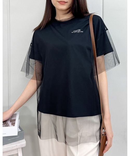 &soiree(アンドソワレ)の「【&soiree】 ロゴT×チュールT コンパクトアンサンブル(Tシャツ/カットソー・レディース・ブラック・FREE)」の1枚目の写真