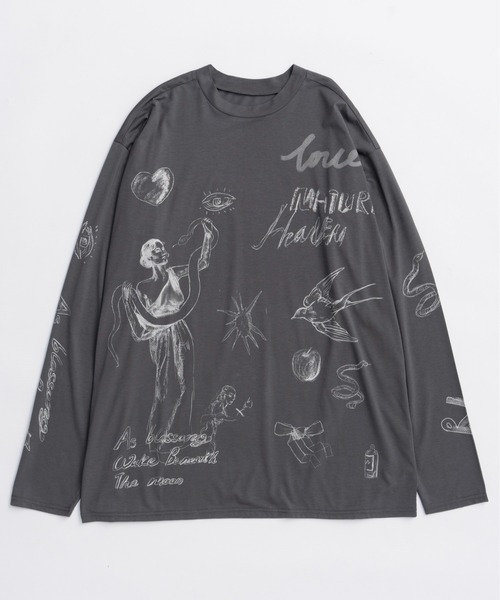 MAISON SPECIAL(メゾンスペシャル)の「Drawing Long Sleeve T-shirt/ドローイングロンTEE(Tシャツ/カットソー・レディース・アイボリー/ピンク/チャコールグレー・FREE)」の12枚目の写真