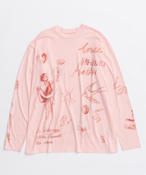 MAISON SPECIAL(メゾンスペシャル)の「Drawing Long Sleeve T-shirt/ドローイングロンTEE(Tシャツ/カットソー・レディース・アイボリー/ピンク/チャコールグレー・FREE)」の4枚目の写真