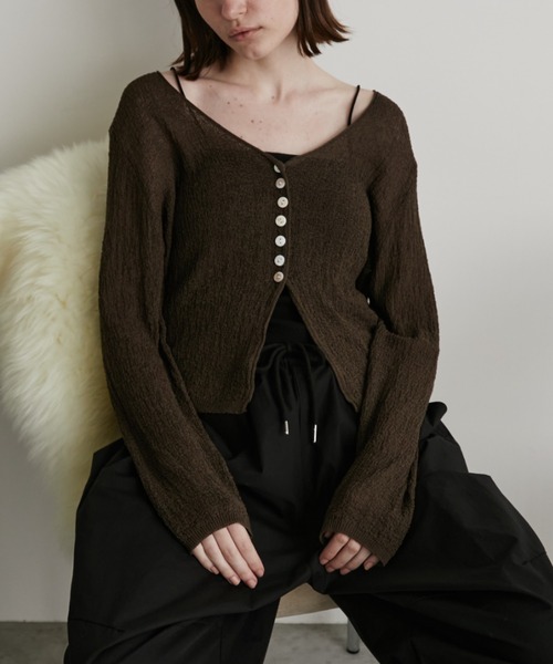 Auntie Rosa Holiday（アンティローザホリデー）の「ジャガードシアーカーディガン（カーディガン/ボレロ・レディース・ブラック/ブラウン/アイボリー・FREE）」の4枚目の写真