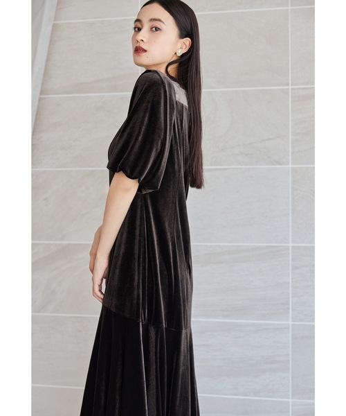 オーガンジー花柄フロッキーベロアドレス 結婚式 二次会 成人式 同窓会