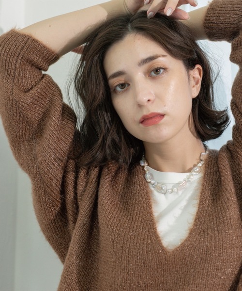 OPAQUE.CLIP（オペークドットクリップ）の「クリアシャギーVネックニット【洗える】（ニット/セーター・レディース・アイボリー/ダークブラウン/ナチュラル/グレー・00）」の21枚目の写真
