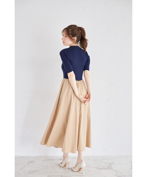 tocco closet(トッコ クローゼット)の「ロゴ刺繍入りポロニットドッキングワンピース(ワンピース・レディース・ブラック×ホワイト/ネイビー・M)」の6枚目の写真