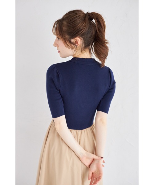 tocco closet(トッコ クローゼット)の「ロゴ刺繍入りポロニットドッキングワンピース(ワンピース・レディース・ブラック×ホワイト/ネイビー・M)」の10枚目の写真