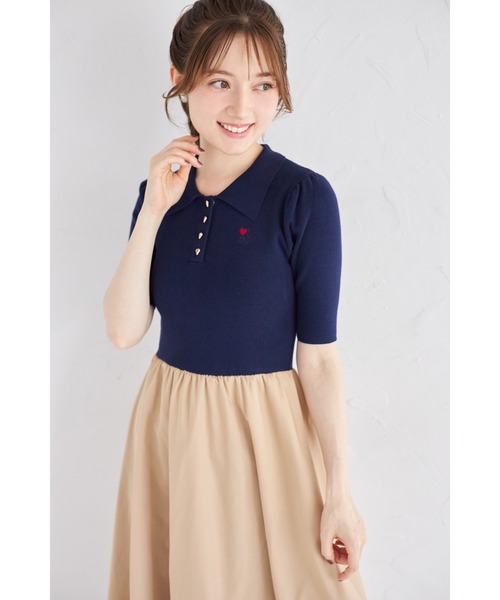 tocco closet(トッコ クローゼット)の「ロゴ刺繍入りポロニットドッキングワンピース(ワンピース・レディース・ブラック×ホワイト/ネイビー・M)」の8枚目の写真