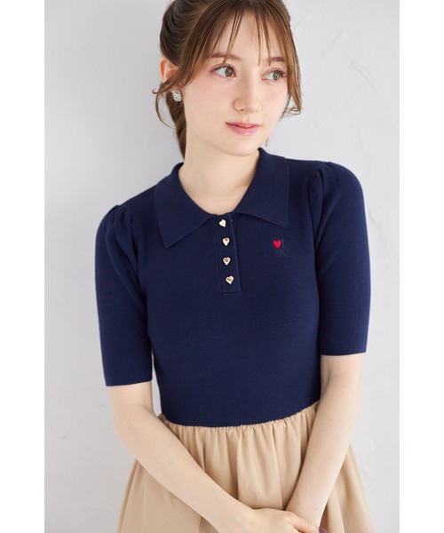 tocco closet(トッコ クローゼット)の「ロゴ刺繍入りポロニットドッキングワンピース(ワンピース・レディース・ブラック×ホワイト/ネイビー・M)」の9枚目の写真