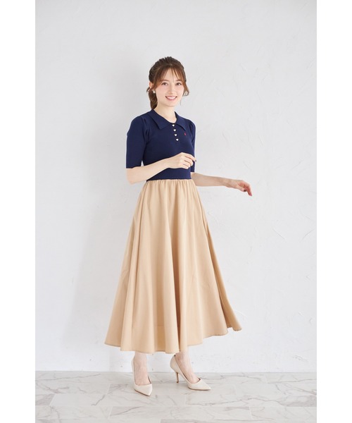 tocco closet(トッコ クローゼット)の「ロゴ刺繍入りポロニットドッキングワンピース(ワンピース・レディース・ブラック×ホワイト/ネイビー・M)」の4枚目の写真