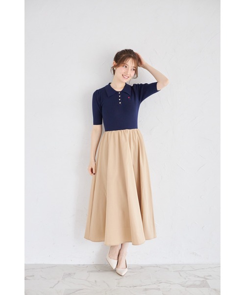 tocco closet(トッコ クローゼット)の「ロゴ刺繍入りポロニットドッキングワンピース(ワンピース・レディース・ブラック×ホワイト/ネイビー・M)」の5枚目の写真