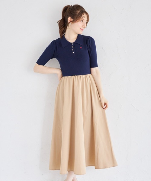 tocco closet(トッコ クローゼット)の「ロゴ刺繍入りポロニットドッキングワンピース(ワンピース・レディース・ブラック×ホワイト/ネイビー・M)」の7枚目の写真