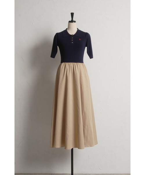 tocco closet(トッコ クローゼット)の「ロゴ刺繍入りポロニットドッキングワンピース(ワンピース・レディース・ブラック×ホワイト/ネイビー・M)」の11枚目の写真