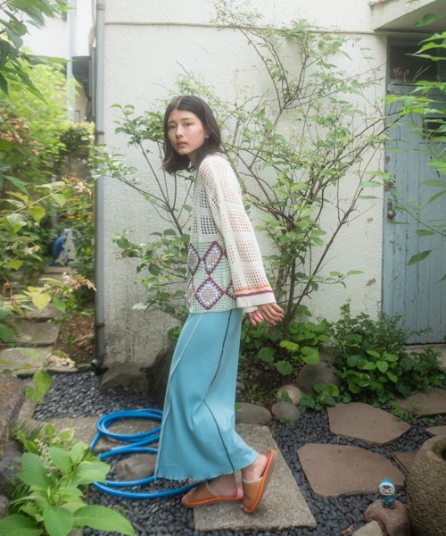 PAMM(パム)の「玄関マットのかぎ針編みニットシャツ(カーディガン/ボレロ・レディース・アイボリー/ブラック・フリー)」の12枚目の写真