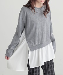 異素材アシンメトリーカットソー