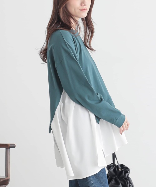 n'OrLABEL（ノアールレーベル）の「異素材アシンメトリーカットソー（Tシャツ/カットソー・レディース・杢グレー/ブルーグリーン/ブラック・1/2）」の10枚目の写真