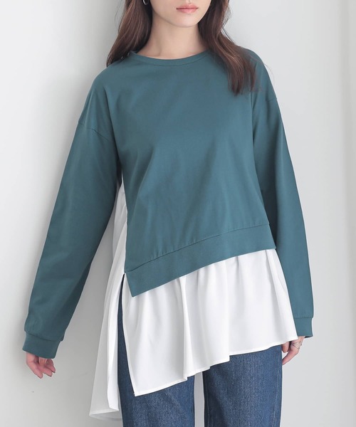 n'OrLABEL（ノアールレーベル）の「異素材アシンメトリーカットソー（Tシャツ/カットソー・レディース・杢グレー/ブルーグリーン/ブラック・1/2）」の7枚目の写真