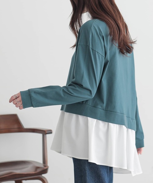 n'OrLABEL（ノアールレーベル）の「異素材アシンメトリーカットソー（Tシャツ/カットソー・レディース・杢グレー/ブルーグリーン/ブラック・1/2）」の11枚目の写真