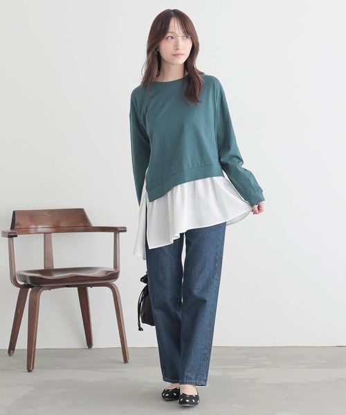 n'OrLABEL（ノアールレーベル）の「異素材アシンメトリーカットソー（Tシャツ/カットソー・レディース・杢グレー/ブルーグリーン/ブラック・1/2）」の12枚目の写真
