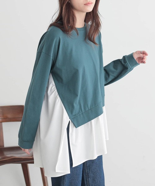 n'OrLABEL（ノアールレーベル）の「異素材アシンメトリーカットソー（Tシャツ/カットソー・レディース・杢グレー/ブルーグリーン/ブラック・1/2）」の9枚目の写真