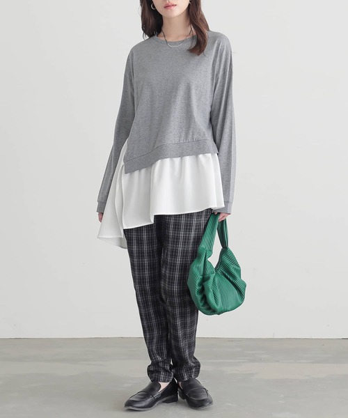 n'OrLABEL（ノアールレーベル）の「異素材アシンメトリーカットソー（Tシャツ/カットソー・レディース・杢グレー/ブルーグリーン/ブラック・1/2）」の15枚目の写真
