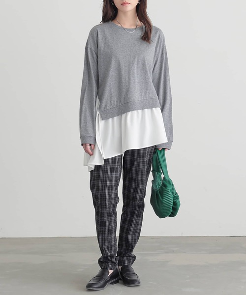 n'OrLABEL（ノアールレーベル）の「異素材アシンメトリーカットソー（Tシャツ/カットソー・レディース・杢グレー/ブルーグリーン/ブラック・1/2）」の16枚目の写真