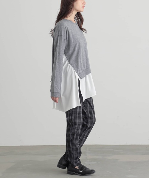 n'OrLABEL（ノアールレーベル）の「異素材アシンメトリーカットソー（Tシャツ/カットソー・レディース・杢グレー/ブルーグリーン/ブラック・1/2）」の17枚目の写真