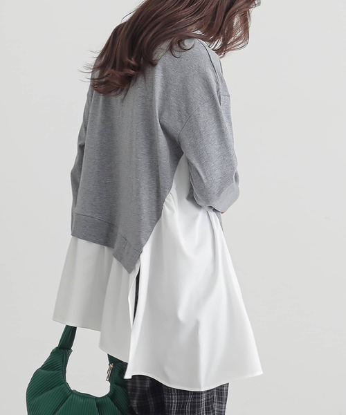 n'OrLABEL（ノアールレーベル）の「異素材アシンメトリーカットソー（Tシャツ/カットソー・レディース・杢グレー/ブルーグリーン/ブラック・1/2）」の13枚目の写真