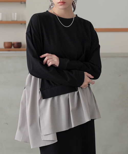n'OrLABEL（ノアールレーベル）の「異素材アシンメトリーカットソー（Tシャツ/カットソー・レディース・杢グレー/ブルーグリーン/ブラック・1/2）」の22枚目の写真
